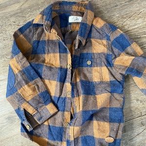 zara ochre and navy plaid/check buttondown flannel